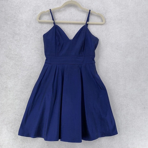 LULUs Navy Blue Iridescent Shiny Mini Prom Formal‎ Dress Fit & Flare Womens S - Picture 1 of 8